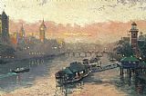 Thomas Kinkade Canvas Paintings - London At Sunset